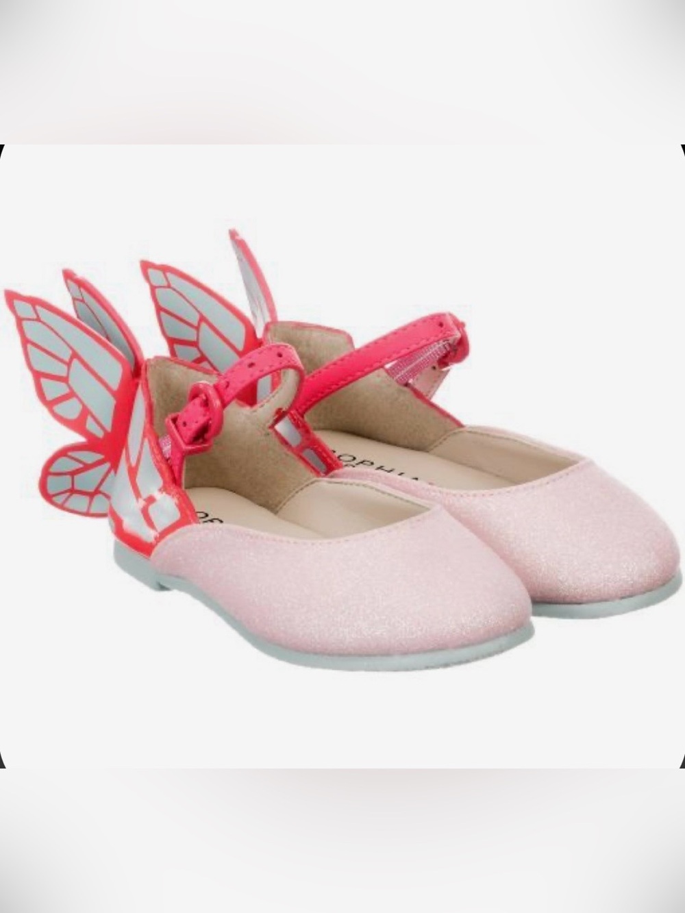 Sophie Webster Mini Chiara Pink Glitter Butterfly Mary Jane Flats, Pink, 33 EU